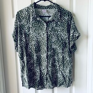 Olive Green Daisies Button Down Shirt